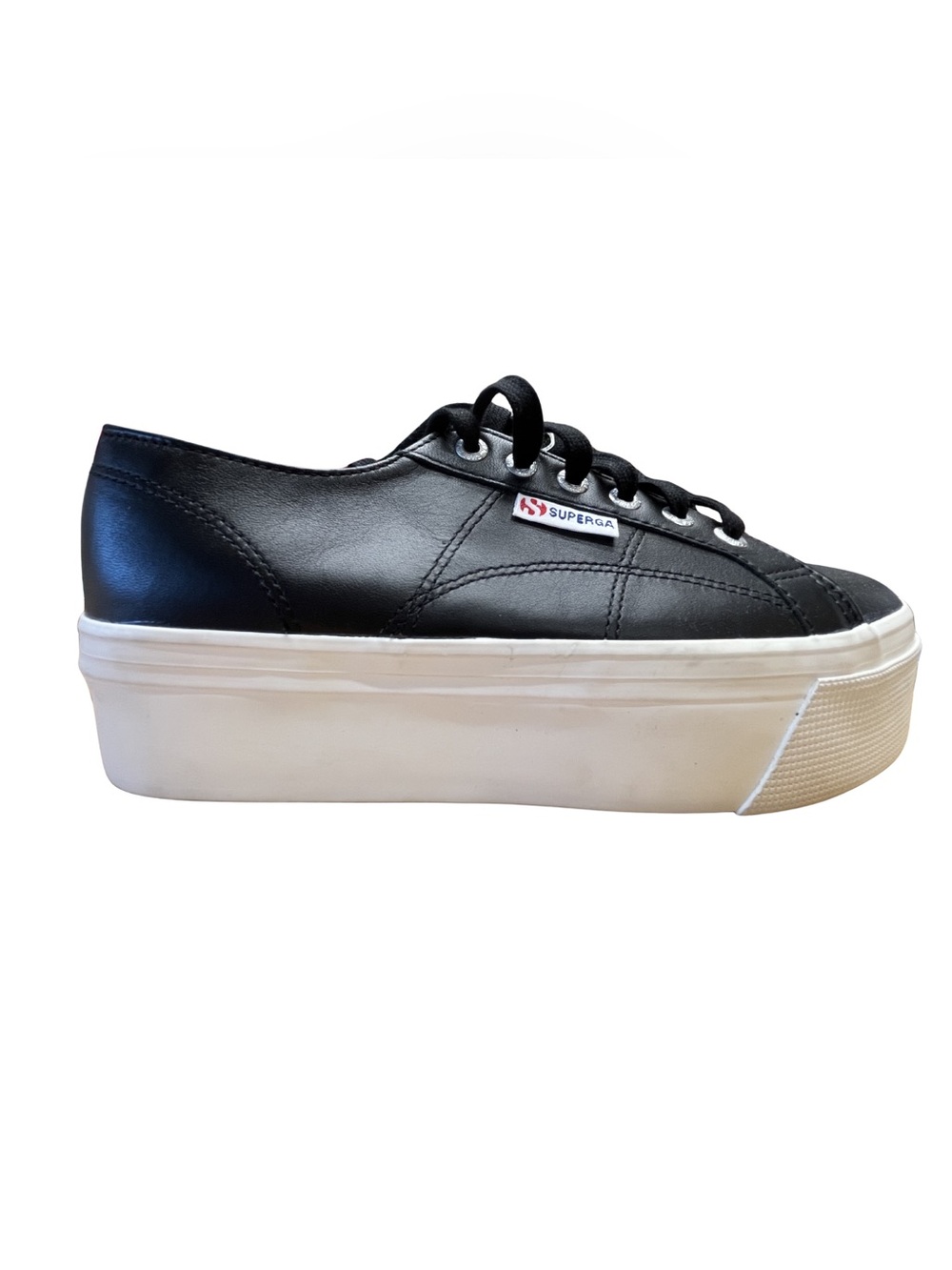 Superga Black Leather-Look Platform Lace-Up Sneaker NWT 8